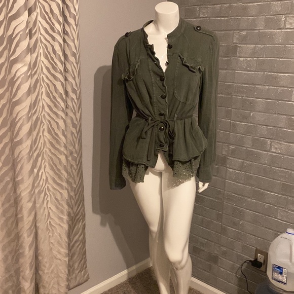 COPY - Free People Military Emilia Lace Trim Jacket/Top Olive Green MEDIUM - Picture 11 of 11